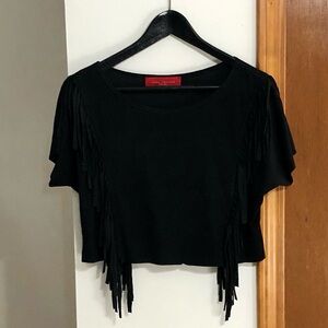 AKIRA Black Fringe Crop Top